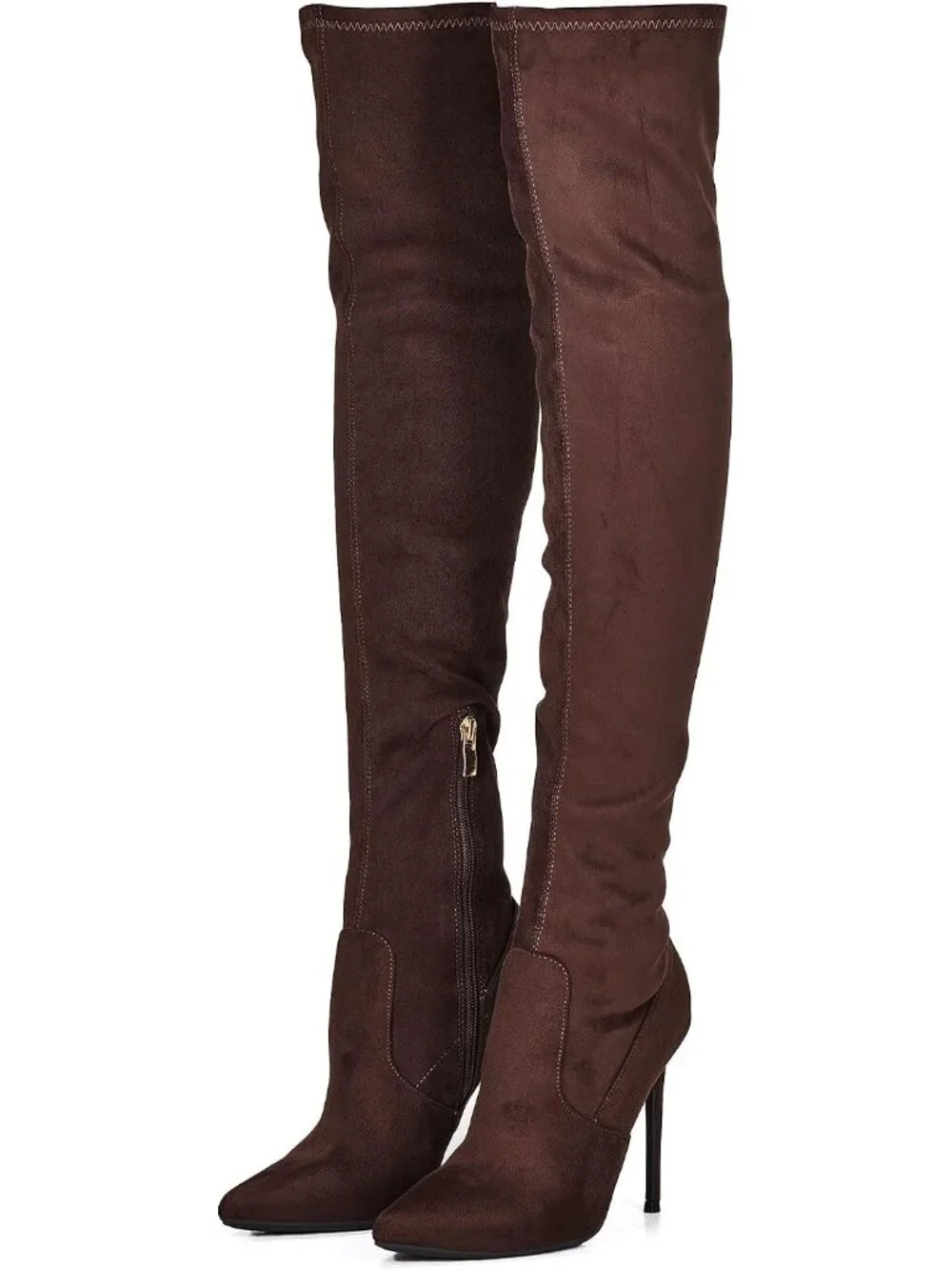 🆕 Women's Suede Coffee Brown Over The Knee Boot Stiletto Pointed Toe High Heel